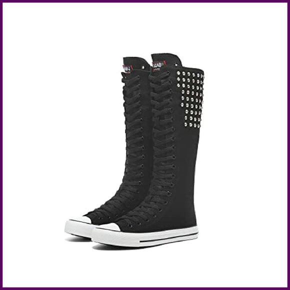 Knee High Canvas Sneakers Lace Up Side Zip Platform Boots Women's Size - Picture 2 of 6